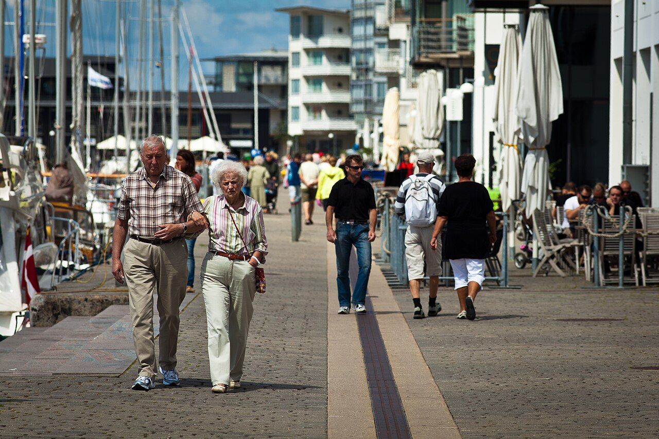 An older couple out for a walk